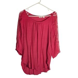 Cato Magenta Pink Crochet Sleeve Blouse XL Textured Scoop Neck 3/4 Sleeve Top